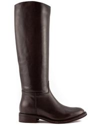 Julie Dee - Dunkelbraune Lederstiefel Mit Runder Spitze - Lyst