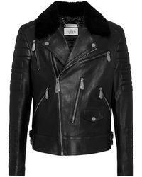 Philipp Plein - Leren Bikerjack Met Shearling Kraag - Lyst