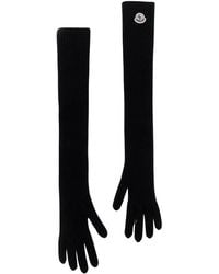 Moncler - Accessoires ,Zwart ,Wol Wollen Gebreide Handschoenen Logo Patch - Lyst