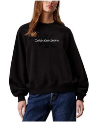 Calvin Klein - Hoodies & Sweatvesten ,Zwart ,Katoen Chenille Monogram Sweatshirt - Lyst