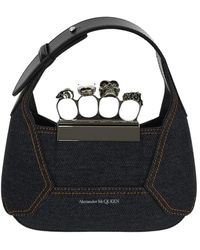 McQueen - Kristallverzierte denim mini hobo tasche - Lyst