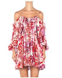Soallure Short Flower Crepe Baloon Dress - Roze