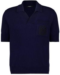 Balmain - Truien & Vesten ,Blauw ,Katoen Écusson Geborduurd Gebreid Poloshirt - Lyst