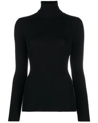 Wolford - Truien & Vesten ,Zwart ,Wol Zwarte Ribgebreide Rolnek Trui - Lyst