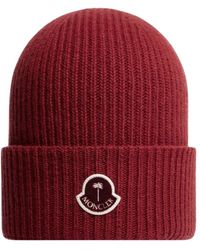 8 MONCLER PALM ANGELS - Cappello beanie in maglia di lana con patch logo - Lyst