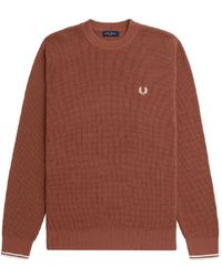 Fred Perry - Truien & Vesten ,Bruin ,Katoen Bruine Trui Met Ronde Hals - Lyst