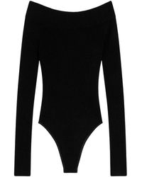 Alaïa - Body Van Ribgebreide Stof Met Off-Shoulder Halslijn - Lyst
