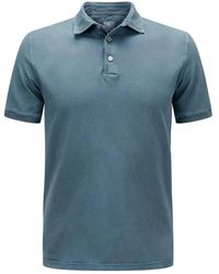 Fedeli - Tops ,Blauw ,Katoen Piqué Polo Shirt Met Korte Mouwen - Lyst