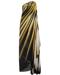 Roberto Cavalli - Kleedjes ,Veelkleurig ,Gouden Print One-Shoulder Caftan Jurk - Lyst