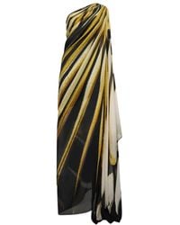 Roberto Cavalli - Kleedjes ,Veelkleurig ,Gouden Print One-Shoulder Caftan Jurk - Lyst