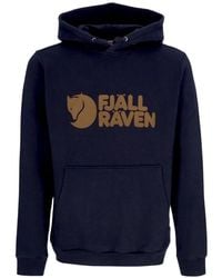 Fjallraven - Hoodies & Sweatvesten ,Blauw ,Katoen Donkerblauwe Logo Hoodie Pluche Sweatshirt - Lyst