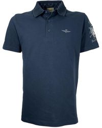 Aeronautica Militare - Tops ,Blauw ,Katoen Basis Katoen Korte Mouw Polo Blauw - Lyst