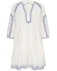 Cream - Blau Besticktes Kleid Mit 3/4 Ärmeln - Lyst