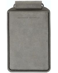 Brunello Cucinelli - Portafoglio in pelle grigio scuro con tracolla per passaporto - Lyst