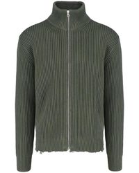 MM6 by Maison Martin Margiela - Cardigan verde con zip in cotone a coste - Lyst