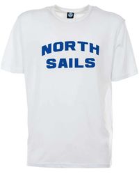 North Sails - Tops ,Wit ,Katoen Elegant Wit Katoenen T-Shirt Met Gedurfd Blauw Logo - Lyst