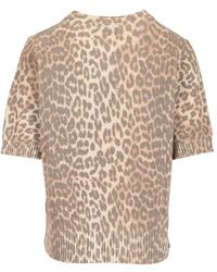 Ganni - Leopard Wool Mix T-Shirt - Lyst