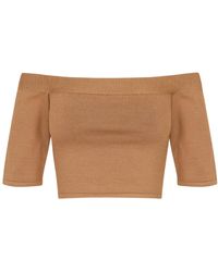 Cortana - Seiden stretch off-shoulder crop top - Lyst