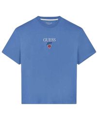 Guess - Tops ,Blauw ,Katoen Baker Logo Tee - Lyst