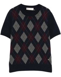 Tory Burch - Truien & Vesten ,Blauw ,Wol Merino Wol Argyle Trui - Lyst
