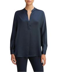 Vince - Overhemden ,Blauw ,Satijn Zijden Satijnen Blouse Met Opstaande Kraag - Lyst