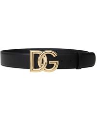 Dolce & Gabbana - Cinturón de lujo de piel de becerro negro con logo dg en oro - Lyst