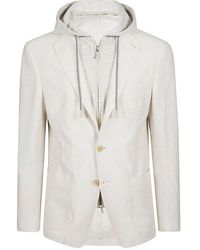 Eleventy - Leinen-Baumwoll-Kaschmir-Jacke Mit Abnehmbarer Kapuze - Lyst