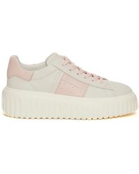 Hogan - Schoenen ,Wit ,Leer Witte Leren Sneakers Met Roze Band - Lyst