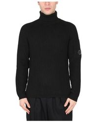 C.P. Company - Schwarzer Wollpullover Mit Rollkragen - Lyst