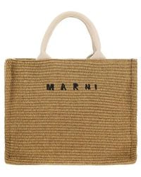 Marni - Handtasche Mit Raffia-Effekt Und Iconic Monogramm - Lyst