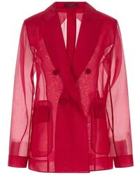 Max Mara - Jassen ,Roze ,Leer Mxe Slogan Double-Breasted Blazer - Lyst