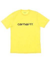 Carhartt - Script Tee Limoncello/Zwart Korte Mouw T-Shirt - Lyst