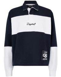 DSquared² - Tops ,Blauw ,Katoen Logo Patch Stripe Polo Shirt - Lyst