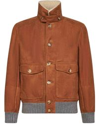 Brunello Cucinelli - Shearling Kraag Oranje Jas - Lyst