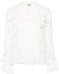 Twinset - Overhemden ,Nylon Elegante Blauwe Kant Lange Mouw Shirt - Lyst