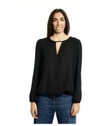 Manila Grace - Overhemden ,Zwart ,V-Hals Blouse - Lyst