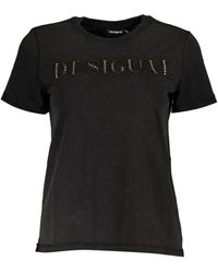Desigual - Camiseta negra de algodón con cuello redondo - Lyst