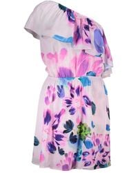 Desigual - Kleedjes ,Veelkleurig ,Korte Roze Jurk Met Één Schouder - Lyst