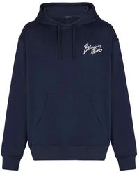 Balmain - Hoodies & Sweatvesten ,Blauw ,Katoen Printed Hoodie - Lyst