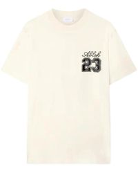 Off-White c/o Virgil Abloh - Slim fit t-shirt mit kurzen ärmeln in ecru mit 23 stickerei - Lyst