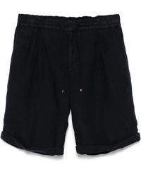 Brunello Cucinelli - Blaue leinen gabardine shorts mit elastischem bund - Lyst