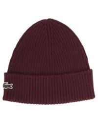 Lacoste - Accessoires ,Rood ,Wol Wollen Muts Met Logo Op De Voorkant - Lyst