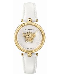 Versace - Palazzo empire oro acciaio bianco pelle orologio - Lyst