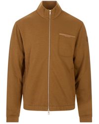 Moncler - Hoodies & Sweatvesten ,Bruin ,Katoen Hoodie Met Ritssluiting - Lyst
