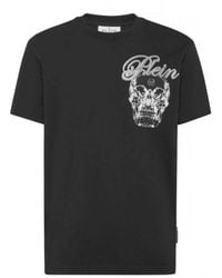 Philipp Plein - Tops ,Zwart ,Katoen T-Shirt Met Ronde Hals Glass Skull - Lyst