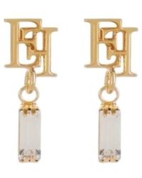 Elisabetta Franchi - Goldenes Logo-Motiv Hängende Strass Ohrringe - Lyst