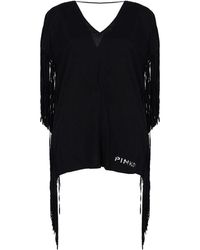 Pinko - Overhemden ,Zwart ,Polyester Backless Blouse Met Franjes - Lyst