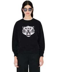KENZO - Hoodies & Sweatvesten ,Zwart ,Katoen Felpa Ricamata 'Happy Tiger' - Lyst