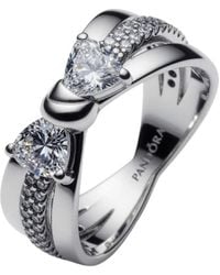 PANDORA - Accessoires ,Grijs ,Anello Catena Maglia Cubana Pavè - Lyst