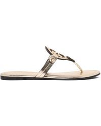 Tory Burch - Schoenen ,Leer Gouden Miller Sandalen Met Double T - Lyst